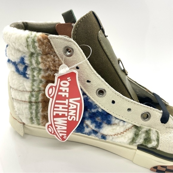 Vans Sk8-Hi Textile Tapestry Sherpa Leather High Top Sneakers Lace Up Zip Up 9 - Picture 3 of 8